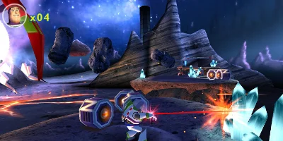 Buzz Lightyear, firing a laser at some crystals
