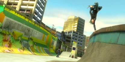 A boarder performing an impressive trick on the lip of halfpipe