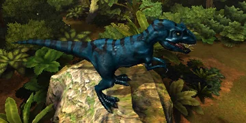 A smaller, blue, carnivorous dinosaur