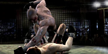 A fighter, punching his opponent on the floor
