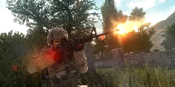 A soldier firing his weapon