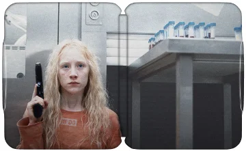 Hanna Open Limited Steelbook Showing Hanna Hiding Behind A Post With A Gun