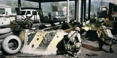 Soldiers shooting from cover