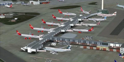 A busy terminal, inhabited by Virgin Atlantic aircraft