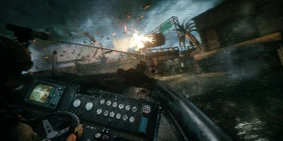 Boat firing at bridge