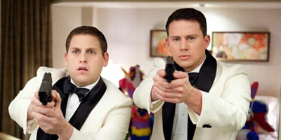 Jonah Hill and Channing Tatum Pointing Guns