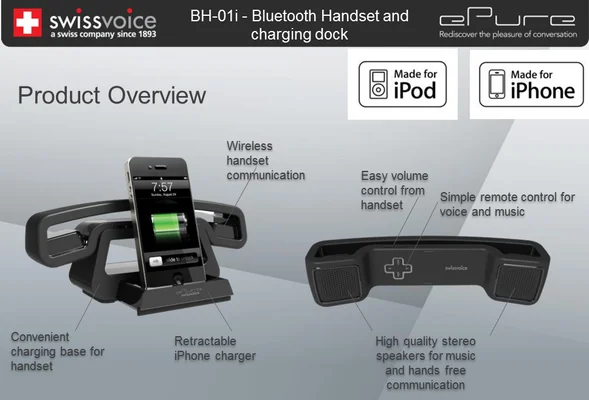 Swissvoice ePure Bluetooth Audio iPhone Companion Swissvoice ePure Bluetooth Audio iPhone Companion Handset Black