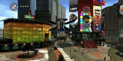 Helicopter flying through the city