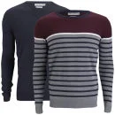 Brave Soul Men's Marc 2-Pack Knitted Jumpers - Mid Grey Marl/Dark Navy/Ecru/Bordeaux - S - Mid Grey Marl/Dark Navy/Ecru/Bordeaux Image 1