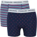 Original Penguin Men's 2 Pack All Over Penguin Striped Boxers - Navy/Multi - S - Navy/Multi Image 1