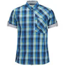 Bench Men's Short Sleeve Checked Urbitz Shirt - Seaport - S - Blue Image 1