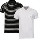 Brave Soul Men's Titanic-2 Pack Polo Shirts - White/Black Stripe & White - S - White/Black Image 1