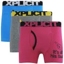 Xplicit Men's It's All His Fault 3-Pack Boxers - Blue/Grey/Pink - S - Blue/Grey/Pink Image 1