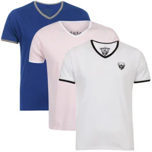 Ringspun Men's 3-Pack Silva Short Sleeve V-Neck T-Shirt - Blue/White/Pink - S - Blue/White/Pink Image 1