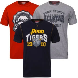 Penn Men's 3-Pack Varsity T-Shirt - Grey Marl/Navy - S - Grey marl/navy Image 1