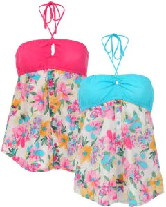 Brave Soul Women's 2-Pack Floral Summer Halter Neck Top - Pink/Blue - S - Multi Image 1