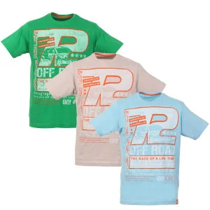 Men's 3 Pack Short Sleeve Race Printed T-Shirt - Blue, Stone, Green - M - Multi Image 1