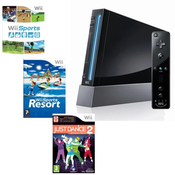 Nintendo Wii Console (Black): Bundle (Including Wii Sports Resort and Just Dance 2) Image 1