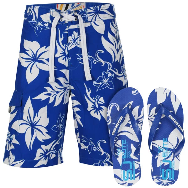 Smith & Jones Aniani Men's Swim Shorts and Flip Flops - Blue - S - Blue Image 1