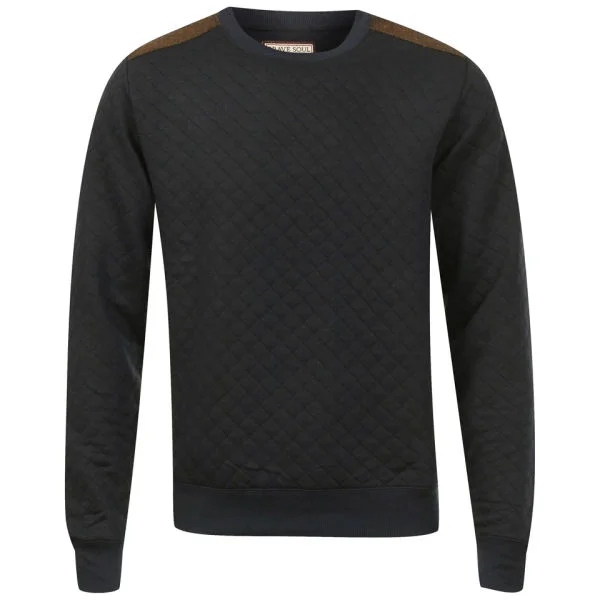 Brave Soul Men's Kedrov Quilted Sweatshirt with Elbow & Shoulder Patches - Navy - S - Navy Image 1