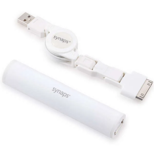 Synaps SmartPhone Power Bank Charger Plus TriPlug Retractable Cable (White) for iPhone/iPod Image 1