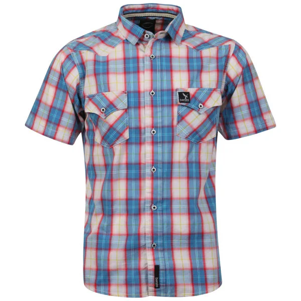 Benzini Men's Short Sleeved Check Shirt - Blue - S - Blue Image 1