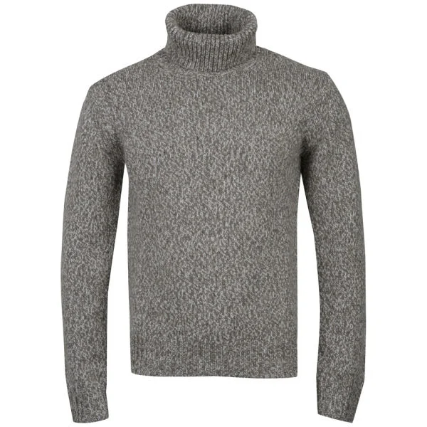 Hartford Men's Tweed Knit Turtle Roll Neck Jumper - Stone - S - Stone Image 1
