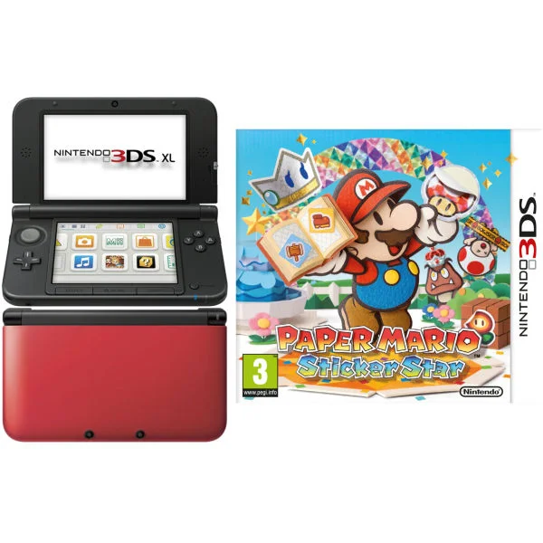 Nintendo 3DS XL Console (Red and Black) Bundle Includes: Paper Mario: Sticker Star 3D Image 1