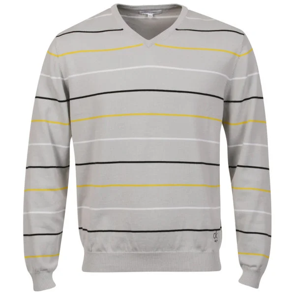 Calvin Klein Men's V-Neck Knitted Long Sleeved Striped Top - Silver - S - Silver Image 1