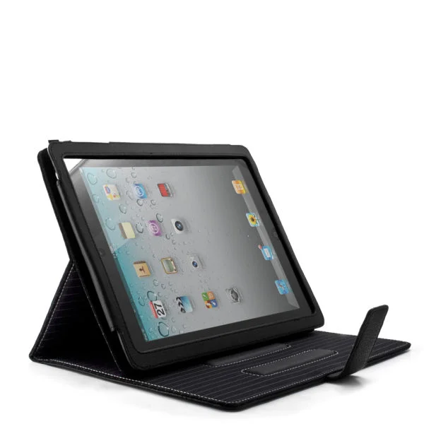 Maya Aluminium Lined Leather Case for The New iPad - Black with Pin Stripe Lining Image 1