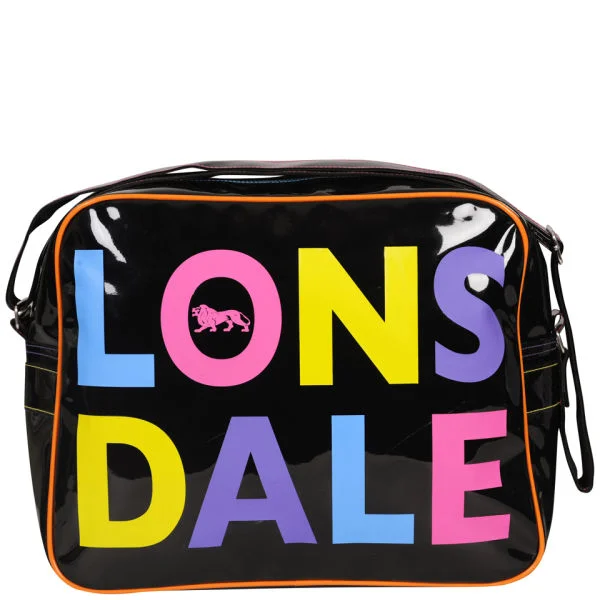 Lonsdale Multi Logo Patent Messenger Bag - Black Image 1