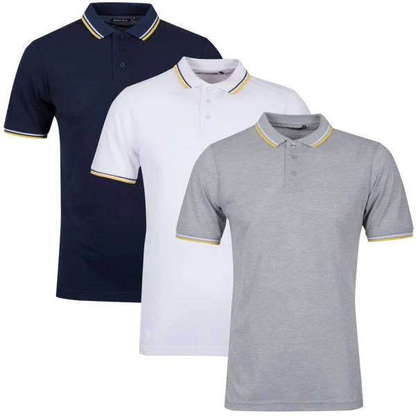 Brave Soul Men's 3-Pack Tip Polo Shirts - Light Grey Marl/White/Navy - S - Light Grey Marl/White/Navy Image 1