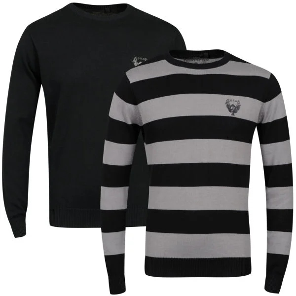 Ringspun Men's 2-Pack Hope Crew Neck Jumper - Solid Black/Black Stripe - S Image 1