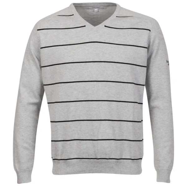 Calvin Klein Golf Men's V-Neck Knitted Long Sleeved Body Striped Top - Silver - M - Silver Image 1