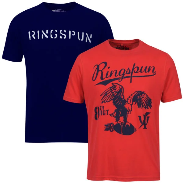 Ringspun Men's Graphic Printed T-Shirt Two pack Red/Navy Stalker - S - Red Image 1