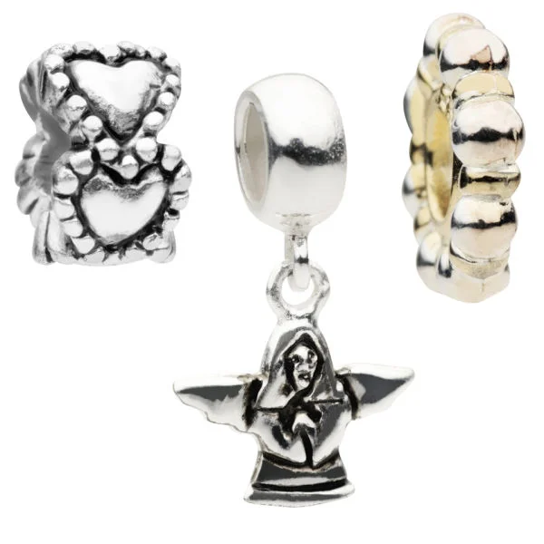 Amadora Angel And Hearts Pack Of Three Charms Set - One Size - Silver Image 1
