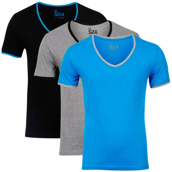 55 Soul Men's 3-Pack V-Neck T-Shirt - Blue/Grey Marl/Black - S - Multi Image 1