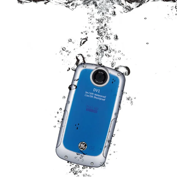 GE DV1 Waterproof Pocket Video Camera - Blue Image 1