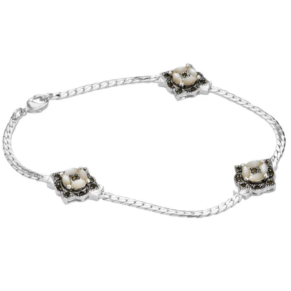 Silver Plated Marcasite and Mother of Pearl Bracelet Image 1