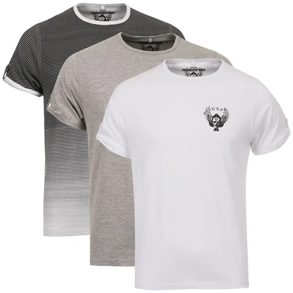 Ringspun Men's 3-Pack Leopard Short Sleeve Crew T-Shirt - Black/White Stripe/White/Grey Marl - S - Black Striped/White/Grey Marl Image 1
