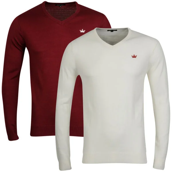 Brave Soul Men's 2 Pack V Neck Knit - Oxblood & Off White - S - Oxblood / Off White Image 1