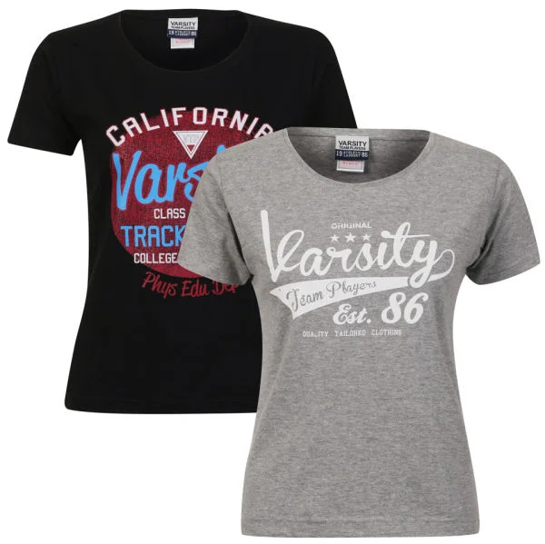 Varsity Team Players Women's 2-Pack T-Shirt - Grey Varsity Team Players/Black California - S - Grey/Black Image 1