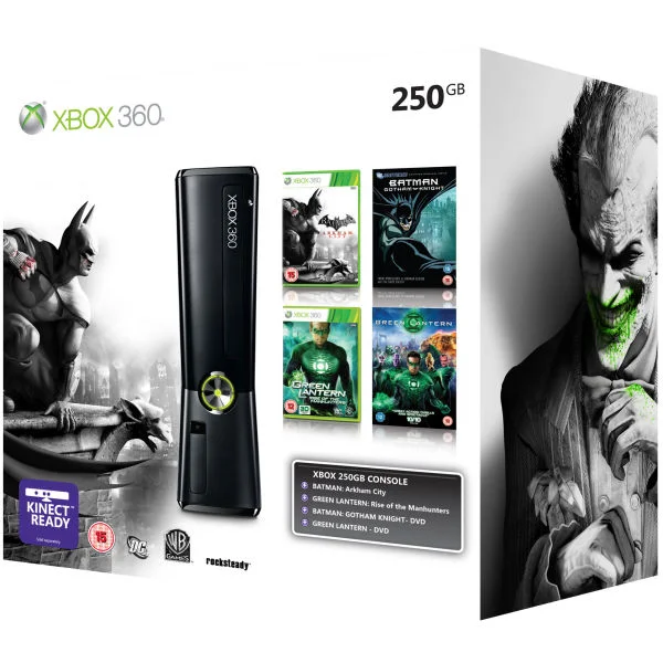 Xbox 360 250GB Bundle (Includes Batman Arkham City + Green Lantern + Gotham Knight DVD + Green Lantern DVD Bundle ) Image 1