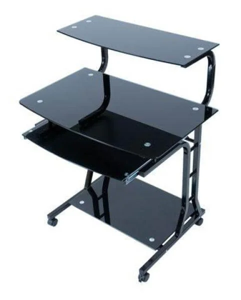 LEVV Black Glass Computer Trolley Desk Image 1