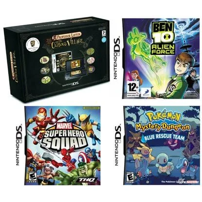Nintendo DS Lite Black: Bundle (including Professor Layton, Ben 10 Alien Force, Marvel: Super Hero Squad & Pokémon Mystery Dungeon Blue) Image 1