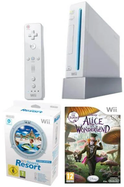 Nintendo Wii Console: Bundle (Including Wii Sports Resort & Alice in Wonderland) Image 1