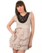 Flame and Rage Woman's Lace Panel and Ruched Hem Dress - Beige - S - Brown Image 1