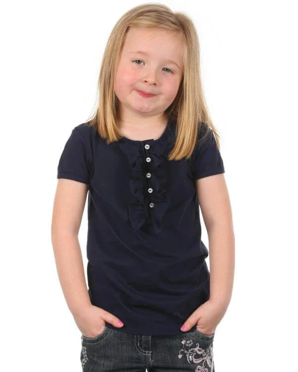 Polo Ralph Lauren Girls Ruffle Top - Navy - 2 - Navy Image 1