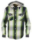 Mens Long Sleeved Checked Shirt with Removable Hood - S - Green Image 1