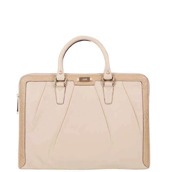 Ri2K Cranley Leather Snake Effect Laptop Bag - Bone Image 1
